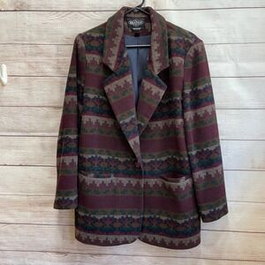 VINTAGE BRAETAN AZTEC PRINT WOOL BLEND BLAZER‎